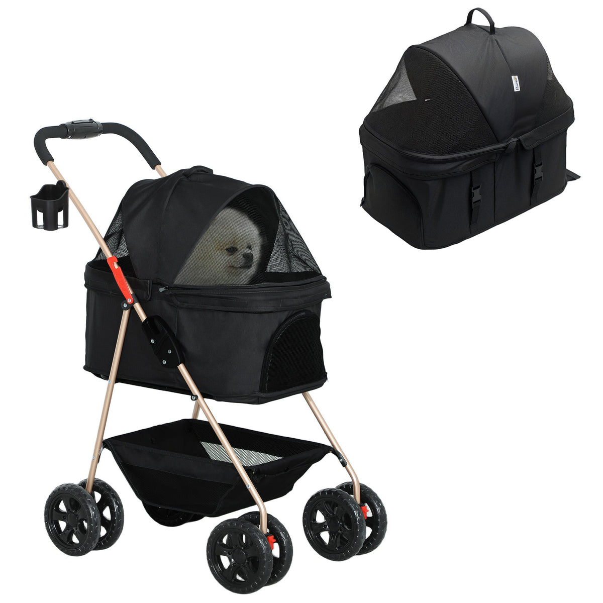 PawHut 3 in 1 Pet Stroller with Detachable Carrier for Mini Dogs