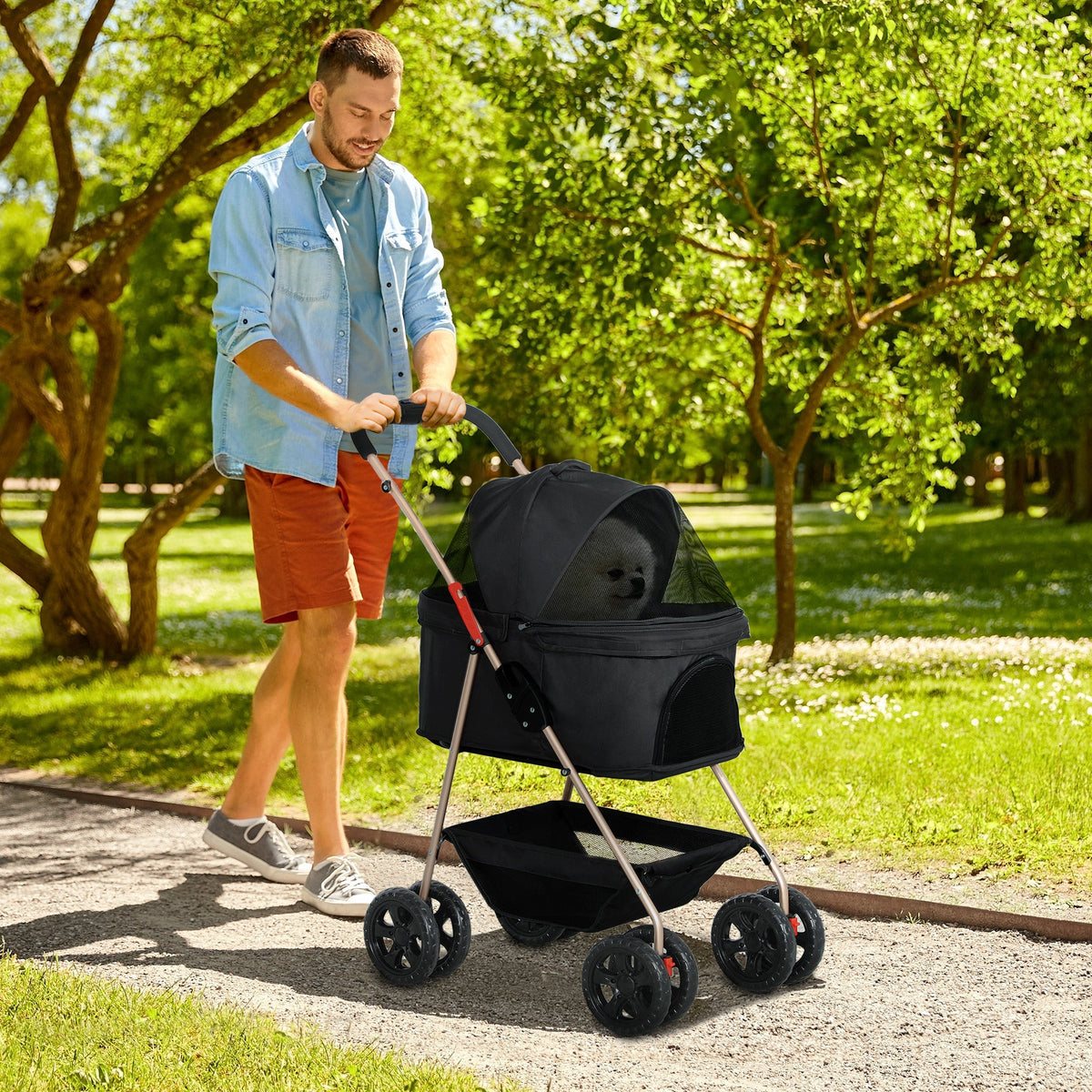PawHut 3 in 1 Pet Stroller with Detachable Carrier for Mini Dogs