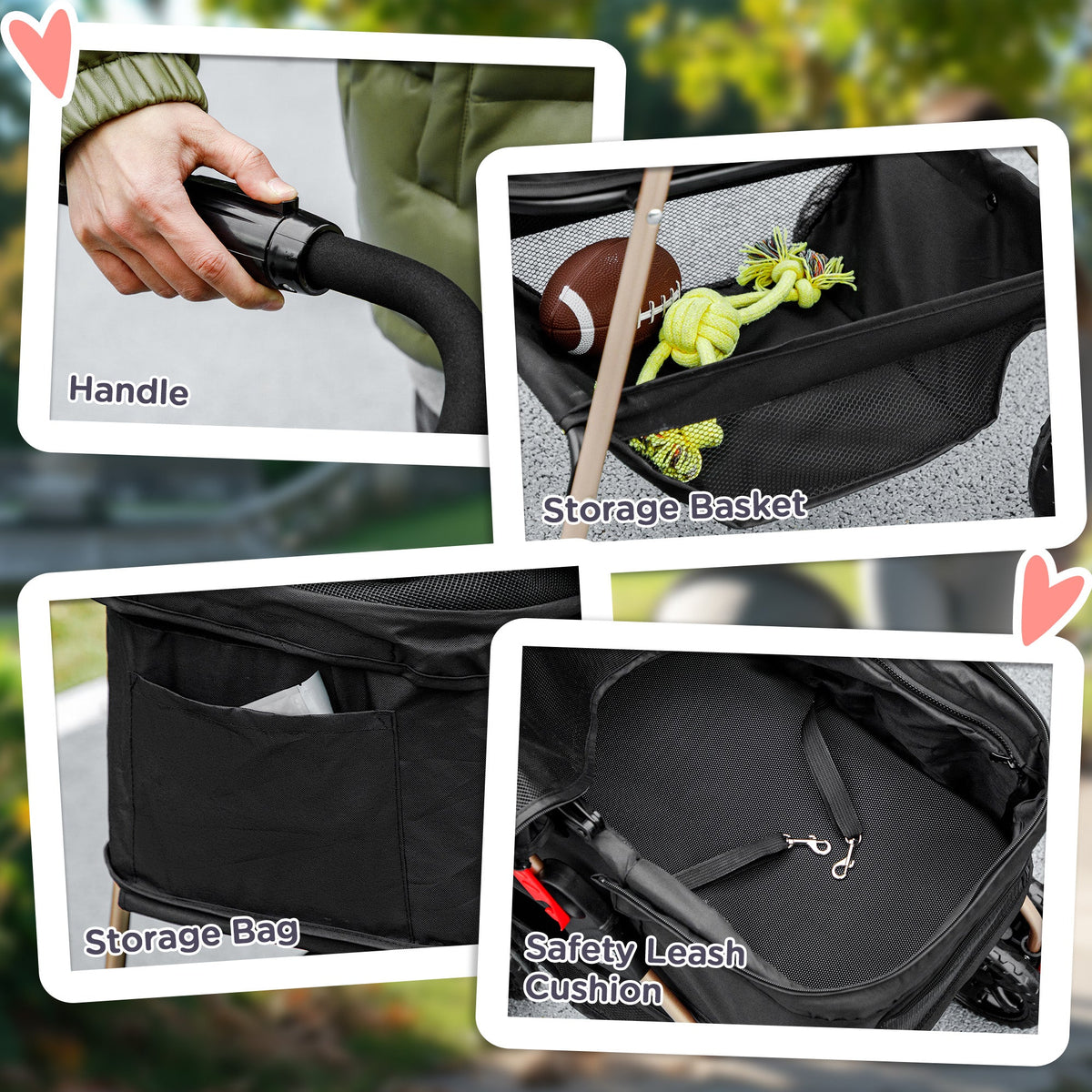 PawHut 3 in 1 Pet Stroller with Detachable Carrier for Mini Dogs