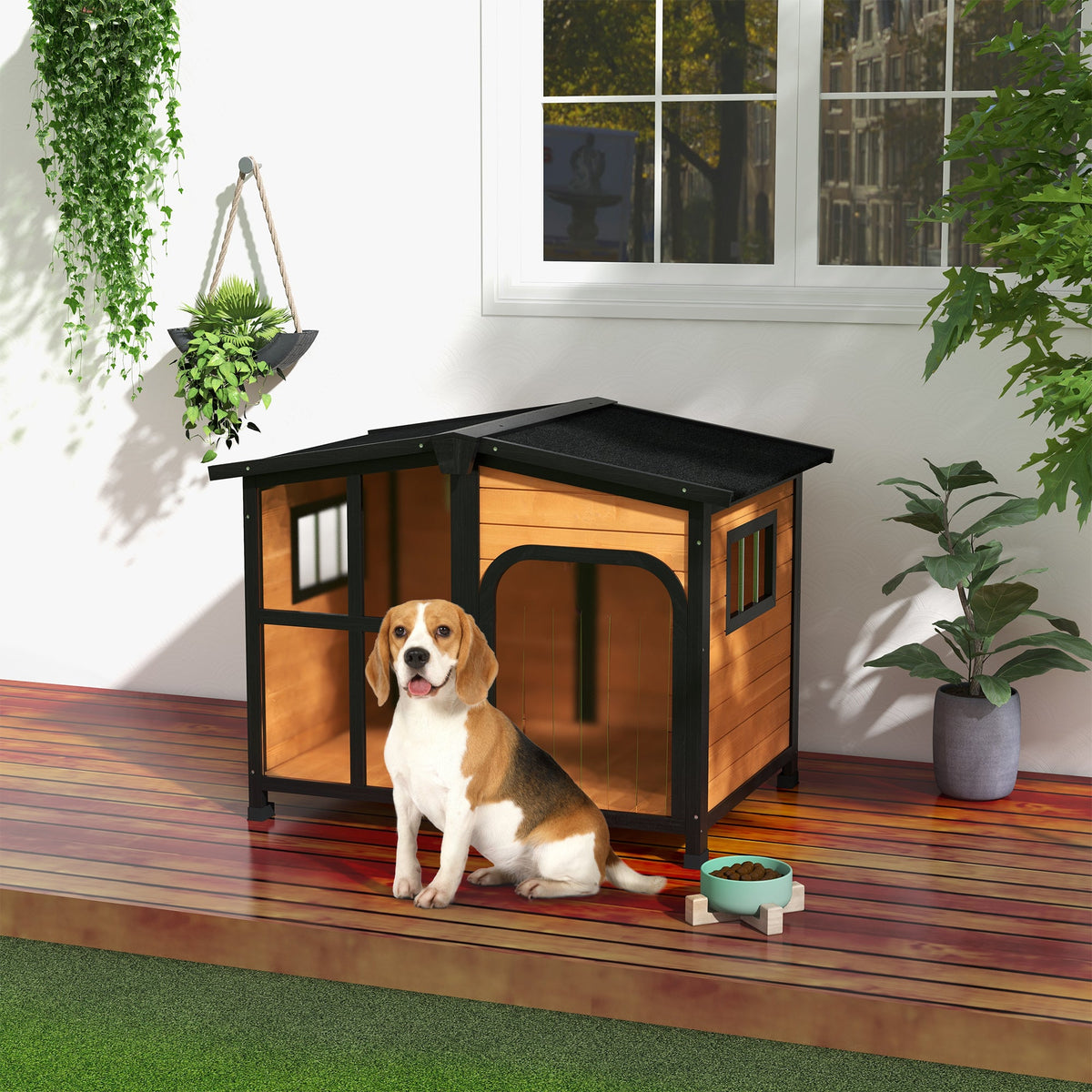 PawHut Wooden Dog Kennel, Dog House with Removable Floor