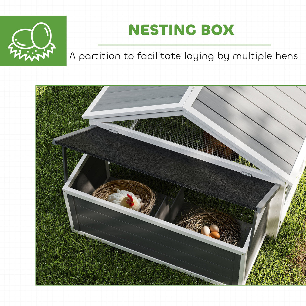 PawHut Wooden Chicken Run with Nesting Box, Openable Roof, for 4-8 Chickens