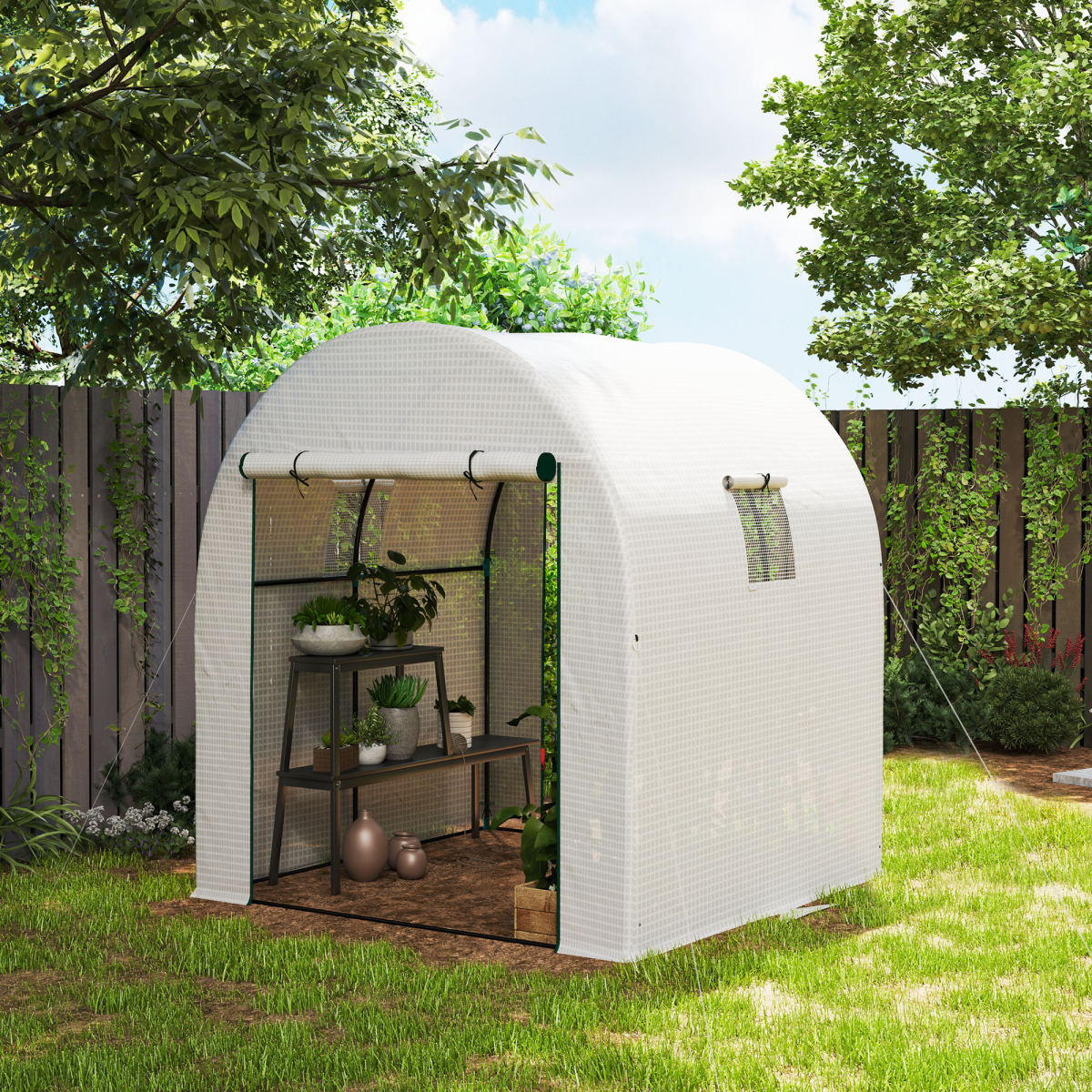Outsunny 1.8 x 1.8 x 2m Polytunnel Greenhouse with Doors and Mesh Windows