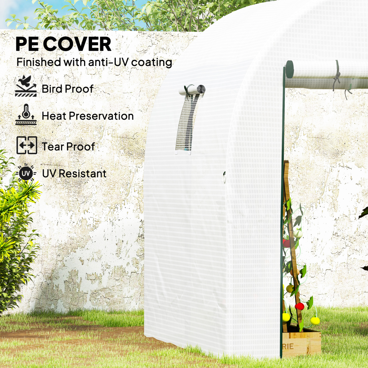 Outsunny 1.8 x 1.8 x 2m Polytunnel Greenhouse with Doors and Mesh Windows
