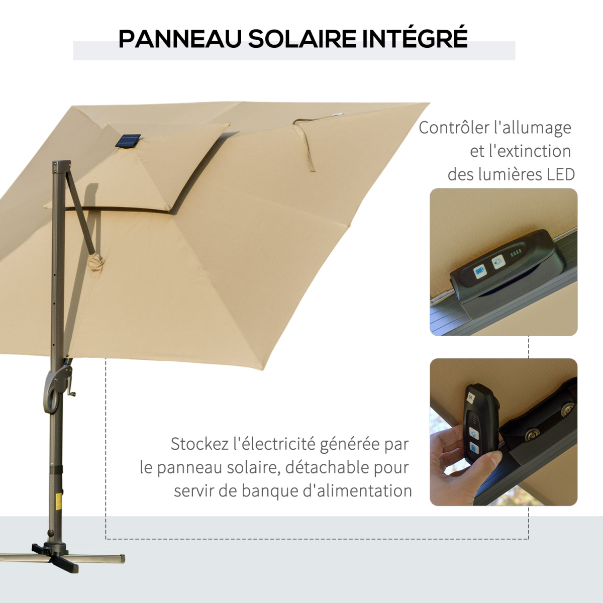 Outsunny 3 x 3(m) Cantilever Umbrella Power Bank Solar Cold