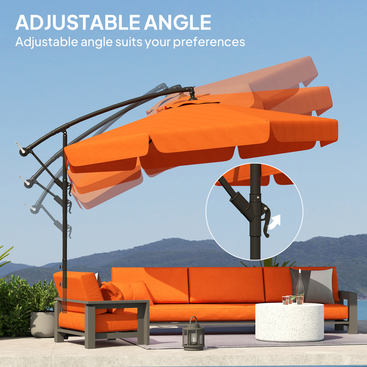 Outsunny 2.7m Garden Cantilever Banana Parasol Sun Shade w/ Crank