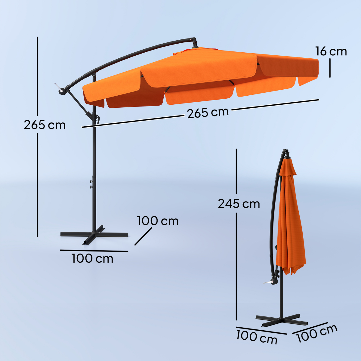 Outsunny 2.7m Garden Cantilever Banana Parasol Sun Shade w/ Crank