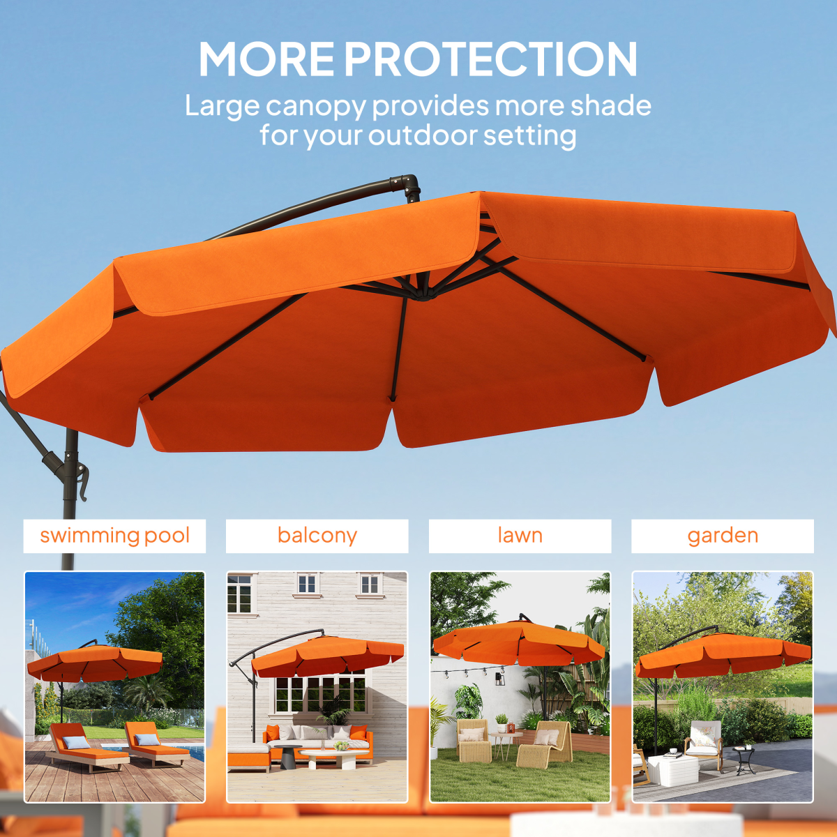 Outsunny 2.7m Garden Cantilever Banana Parasol Sun Shade w/ Crank
