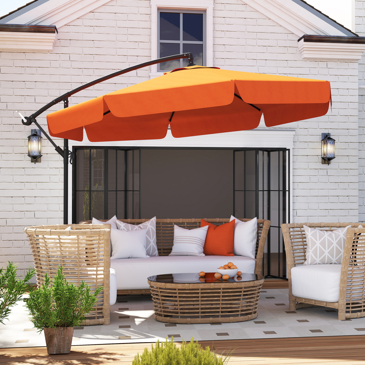 Outsunny 2.7m Garden Cantilever Banana Parasol Sun Shade w/ Crank