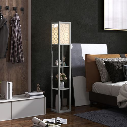HOMCOM Modern Floor Lamp Light with 3 Shelves Fabric Lampshade