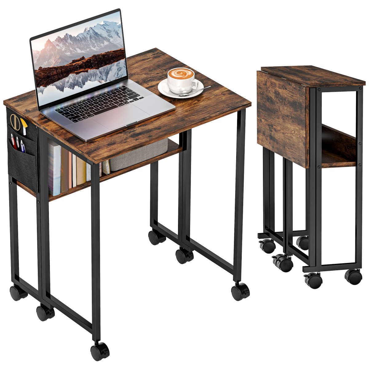 HOMCOM 63 cm Foldable Computer Desk on Wheels for Small Spaces