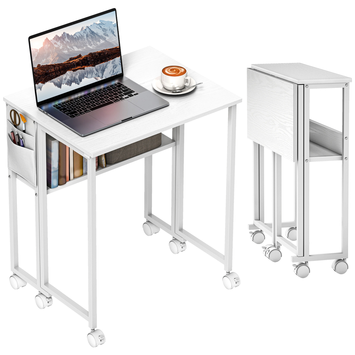 HOMCOM 63 cm Foldable Computer Desk on Wheels for Small Spaces