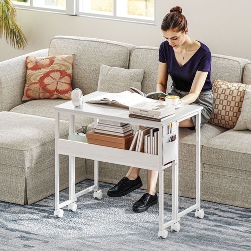 HOMCOM 80 cm Foldable Computer Desk on Wheels for Small Spaces