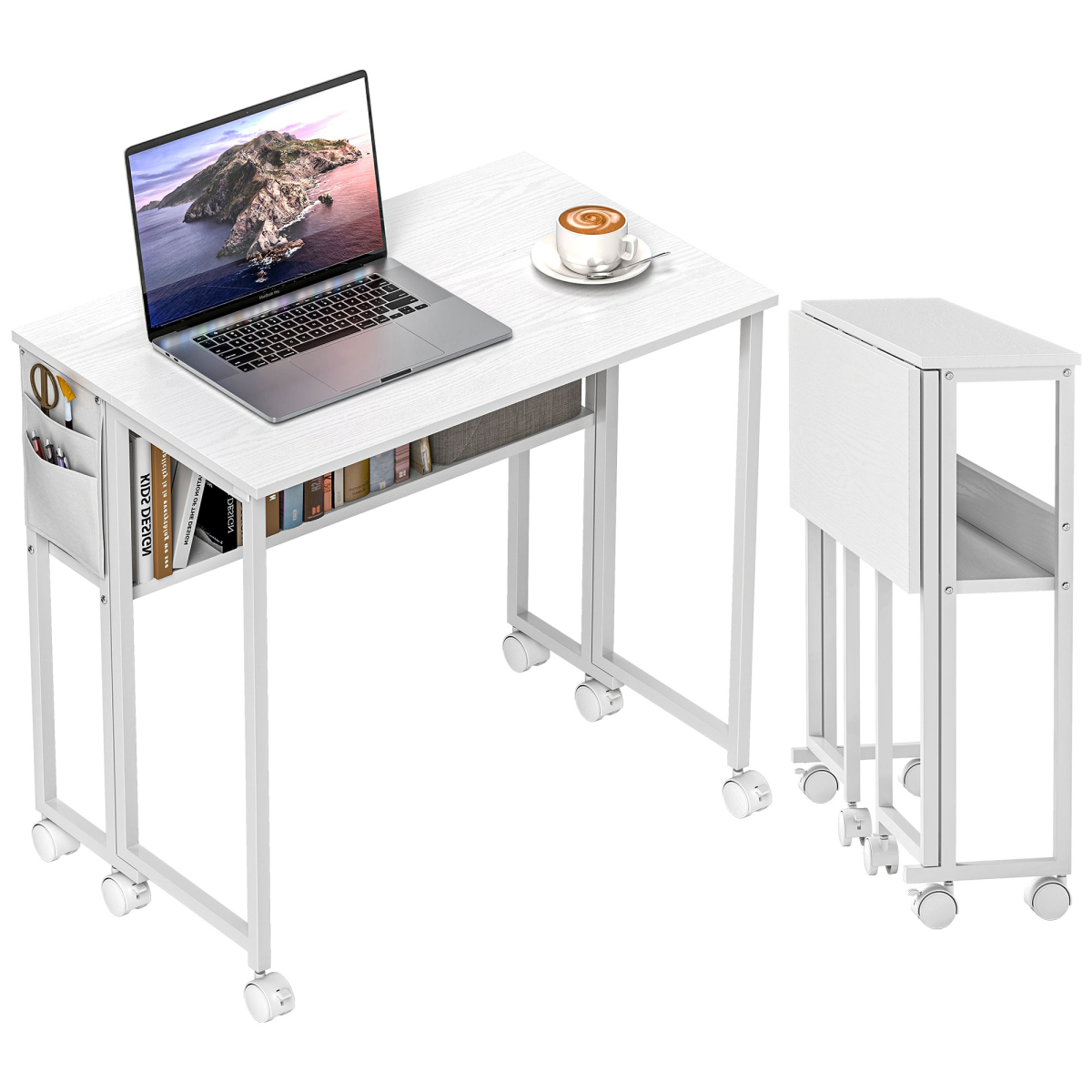 HOMCOM 80 cm Foldable Computer Desk on Wheels for Small Spaces