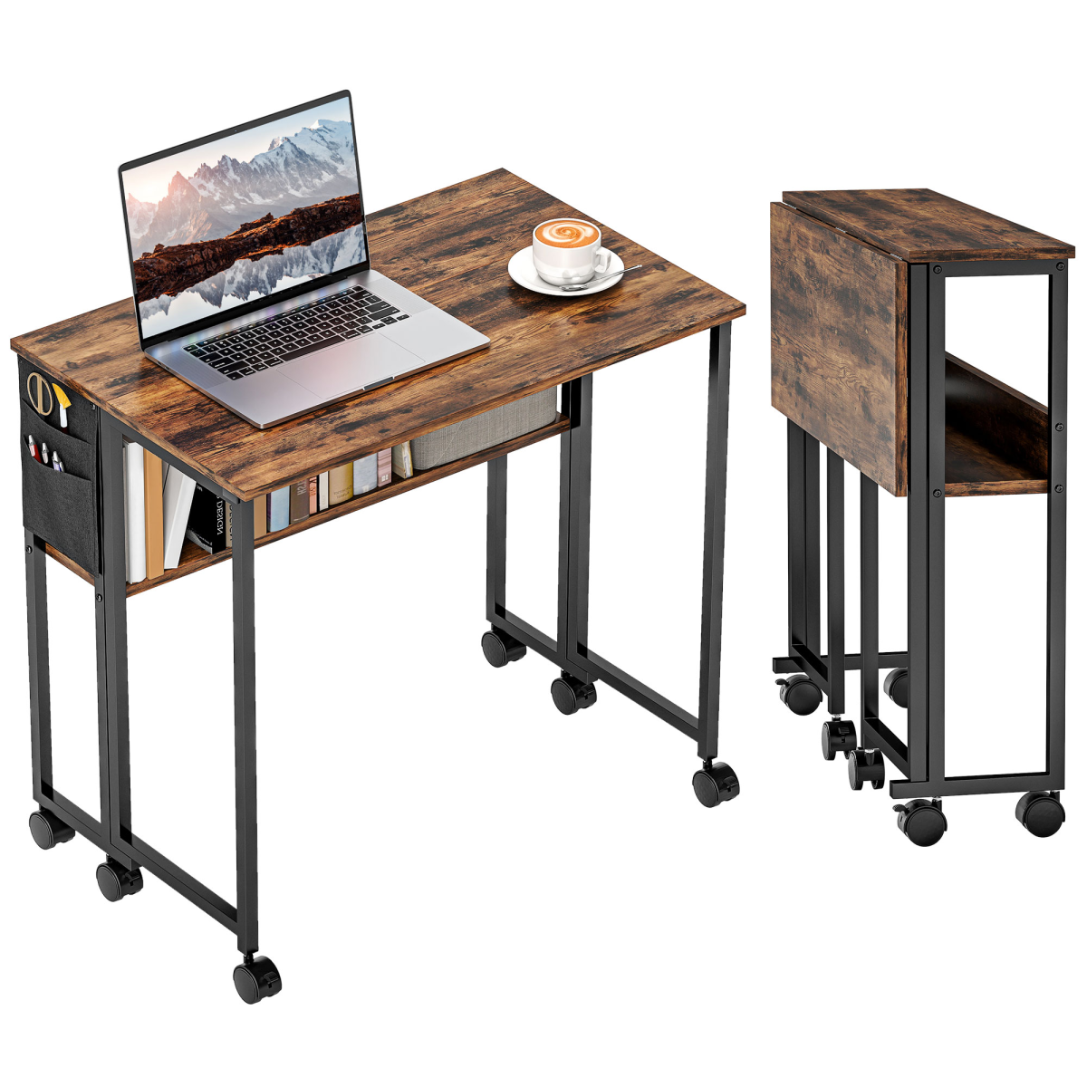 HOMCOM 80 cm Foldable Computer Desk on Wheels for Small Spaces
