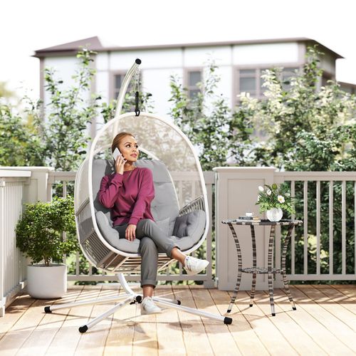 Outsunny Hanging Egg Chair with Stand, Cushions for Garden