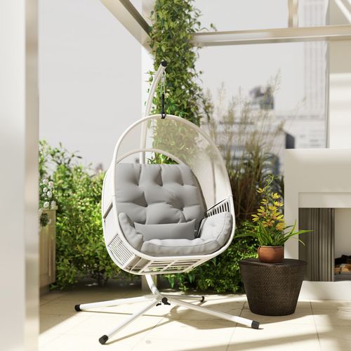 Outsunny Hanging Egg Chair with Stand, Cushions for Garden