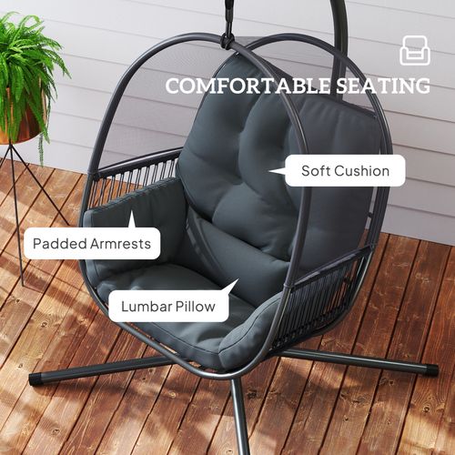 Outsunny Hanging Egg Chair with Stand, Cushions for Garden