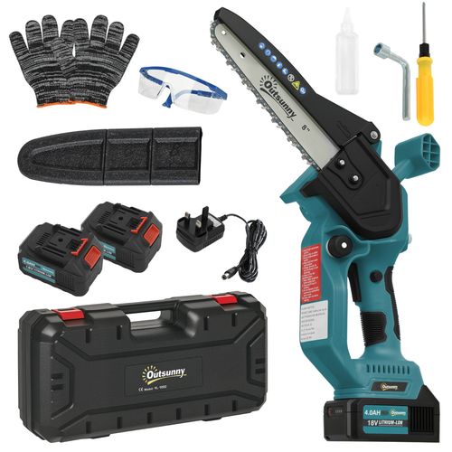 Outsunny 8 Inch Electric Chainsaw with Brushless Motor, 2 Batteries