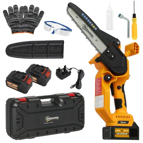 Outsunny 8 Inch Electric Chainsaw with Brushless Motor, 2 Batteries