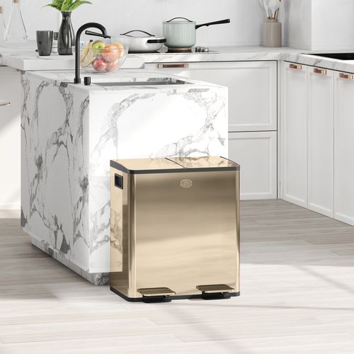 HOMCOM 2 x 20L Dual Kitchen Bin Pedal Bin for Recycling and Waste
