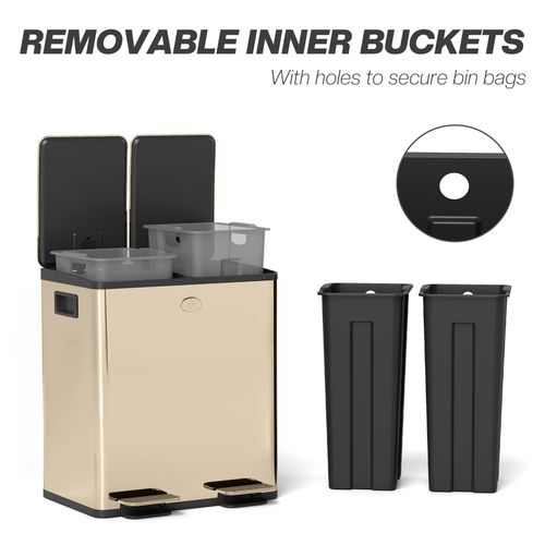 HOMCOM 2 x 20L Dual Kitchen Bin Pedal Bin for Recycling and Waste