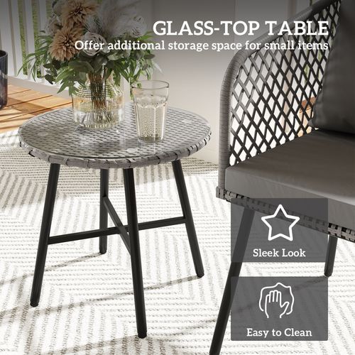 Outsunny 3 Piece Rattan Bistro Set with Cushions
