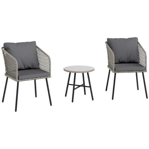 Outsunny 3 Piece Rattan Bistro Set with Cushions