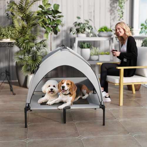 PawHut Portable Elevated Dog Bed with Removable Canopy