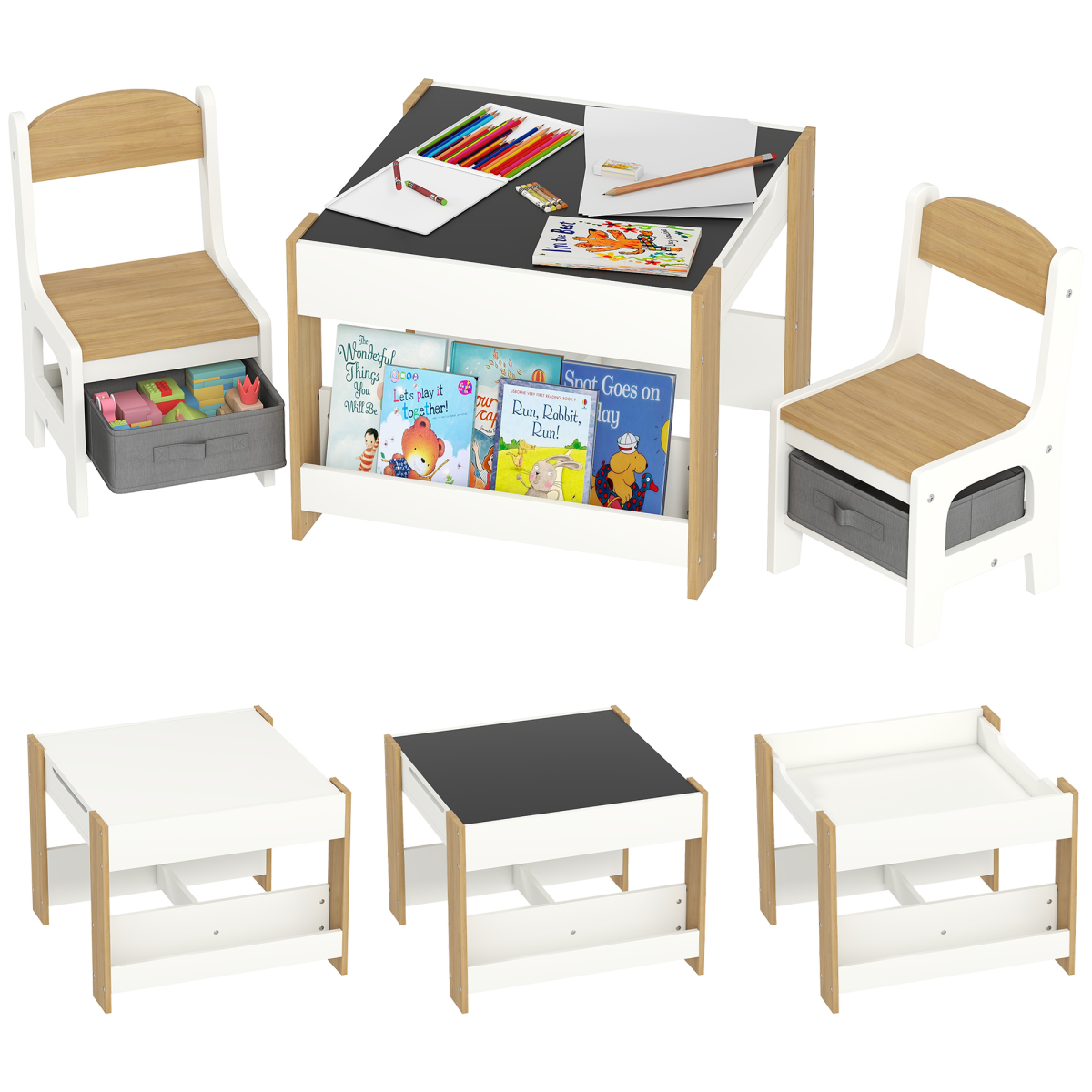 HOMCOM 3-Piece Kids Table and Chair Set for Nursery, Playroom, Classroom