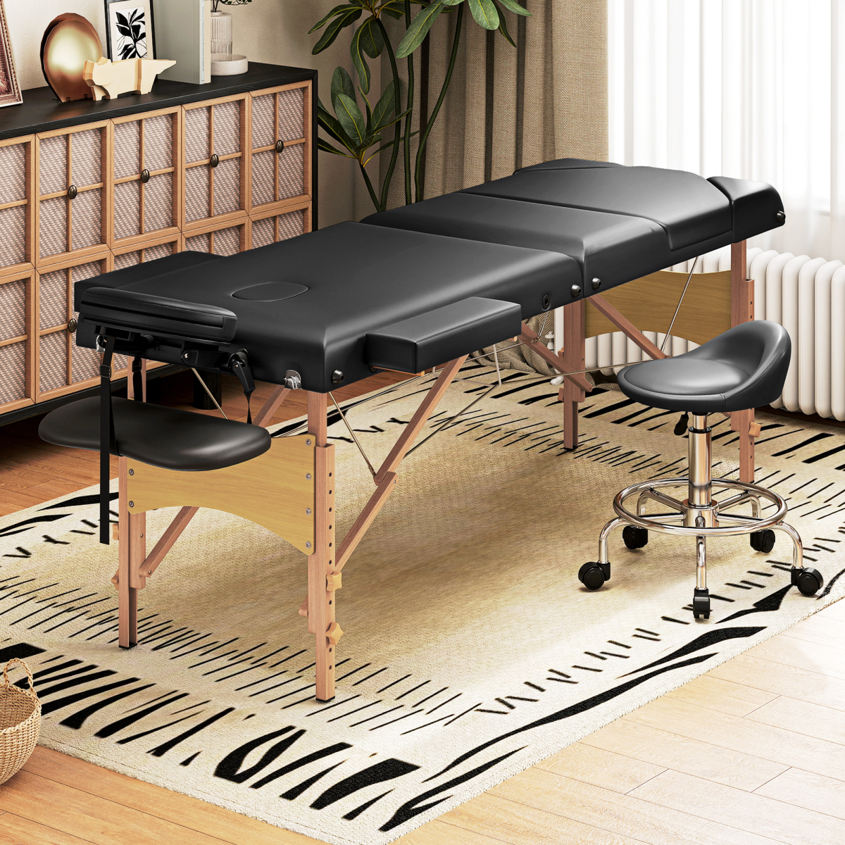HOMCOM Foldable Massage Bed with Beech Wood Legs Face Cradle Armrests