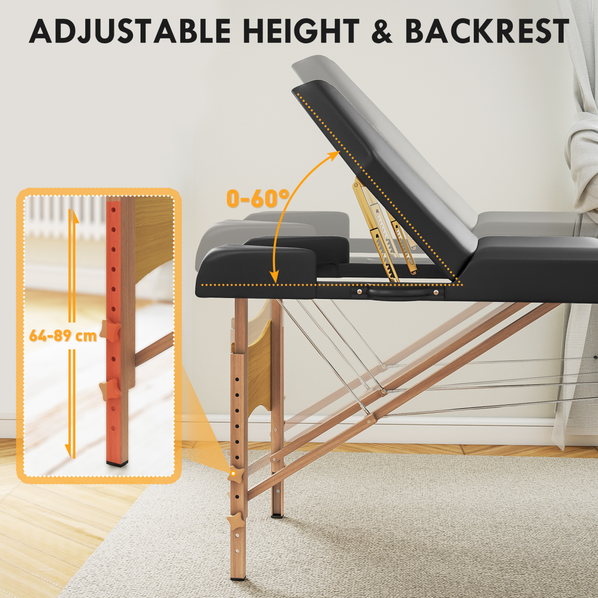 HOMCOM Foldable Massage Bed with Beech Wood Legs Face Cradle Armrests