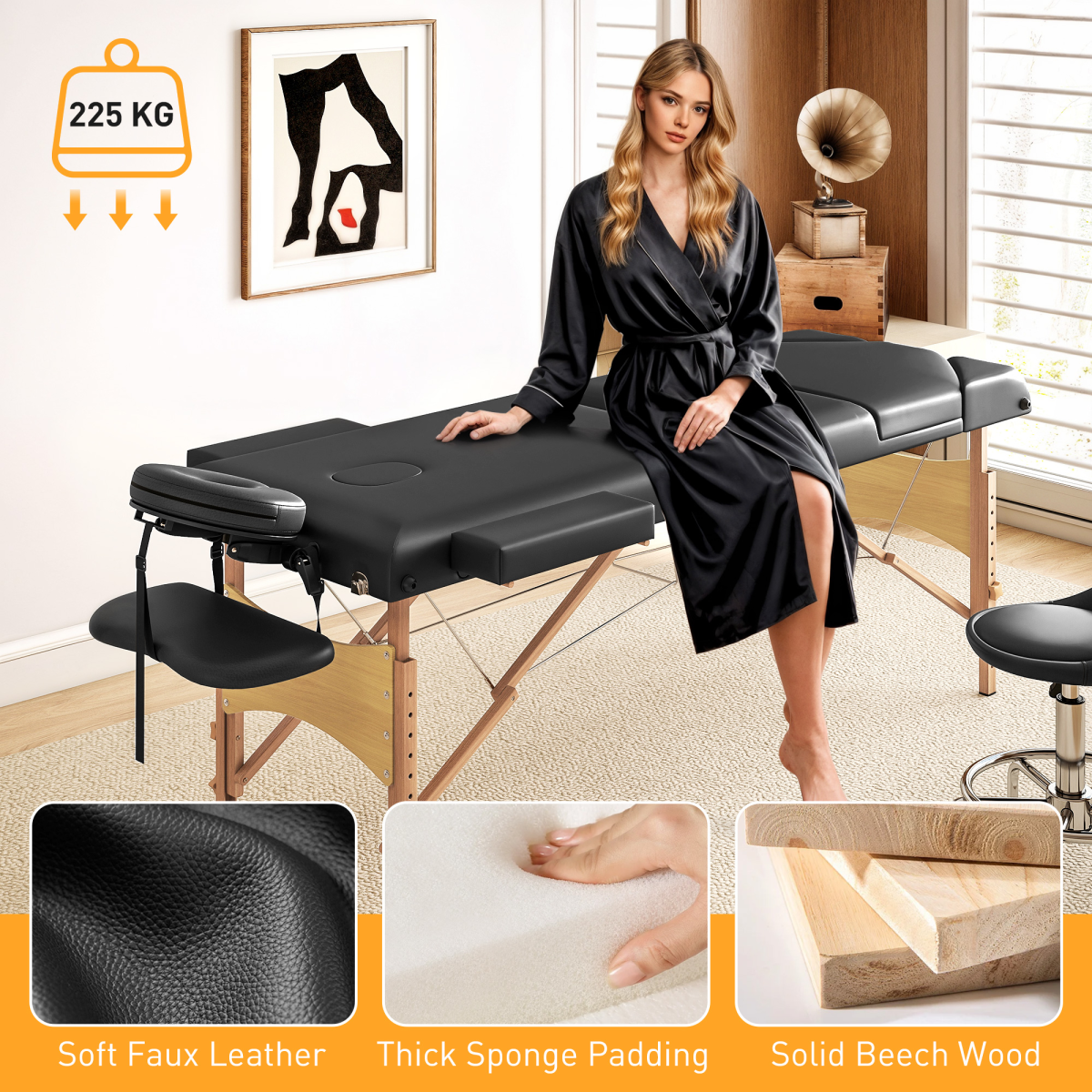 HOMCOM Foldable Massage Bed with Beech Wood Legs Face Cradle Armrests
