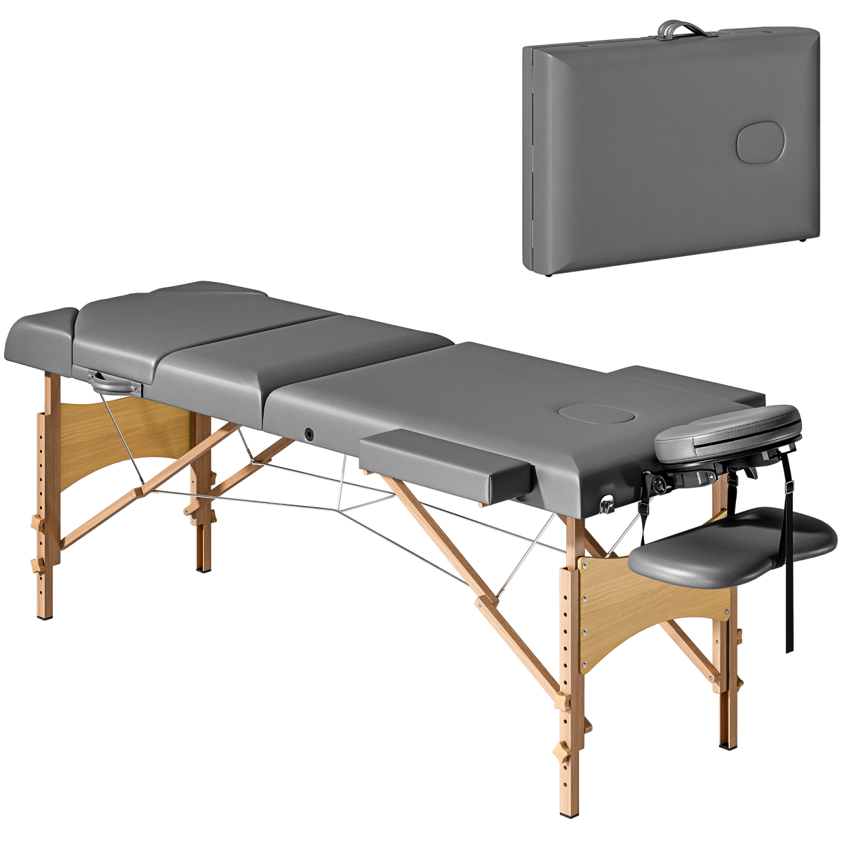 HOMCOM Foldable Massage Bed with Beech Wood Legs Face Cradle Armrests