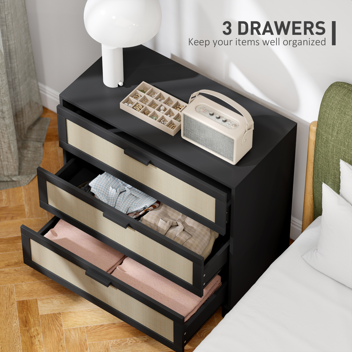 HOMCOM 3 Drawer Cabinet Storage Cupboard Sideboard Organiser