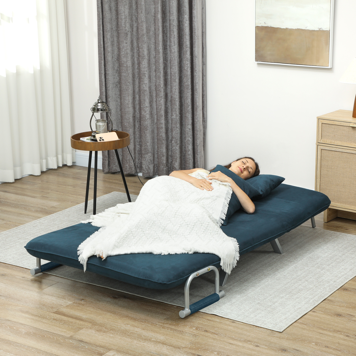 HOMCOM Fabric Convertible 2 Seater Sofa Bed w/ 2 Pillows