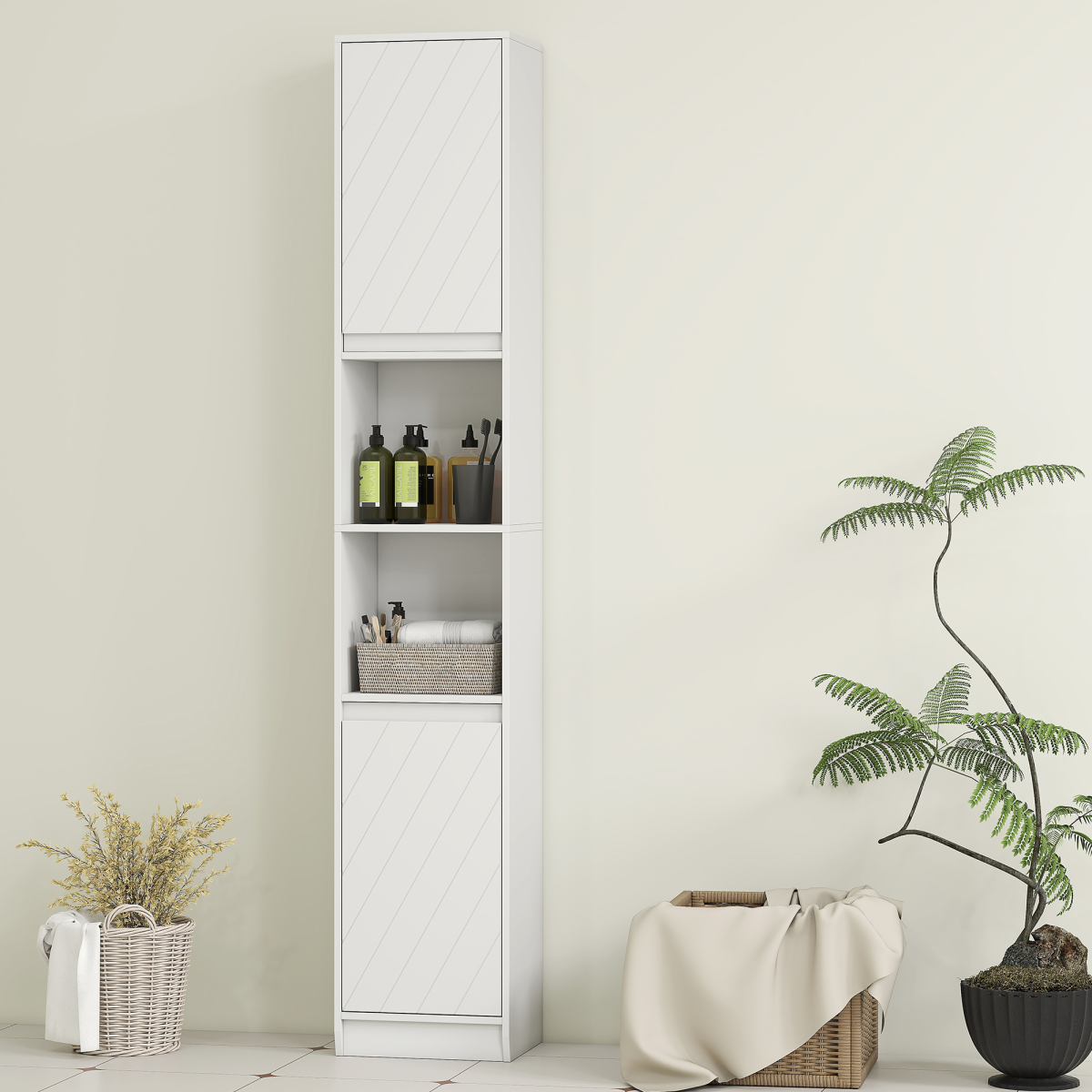HOMCOM Narrow Bathroom Storage Cabinet with Open Compartment