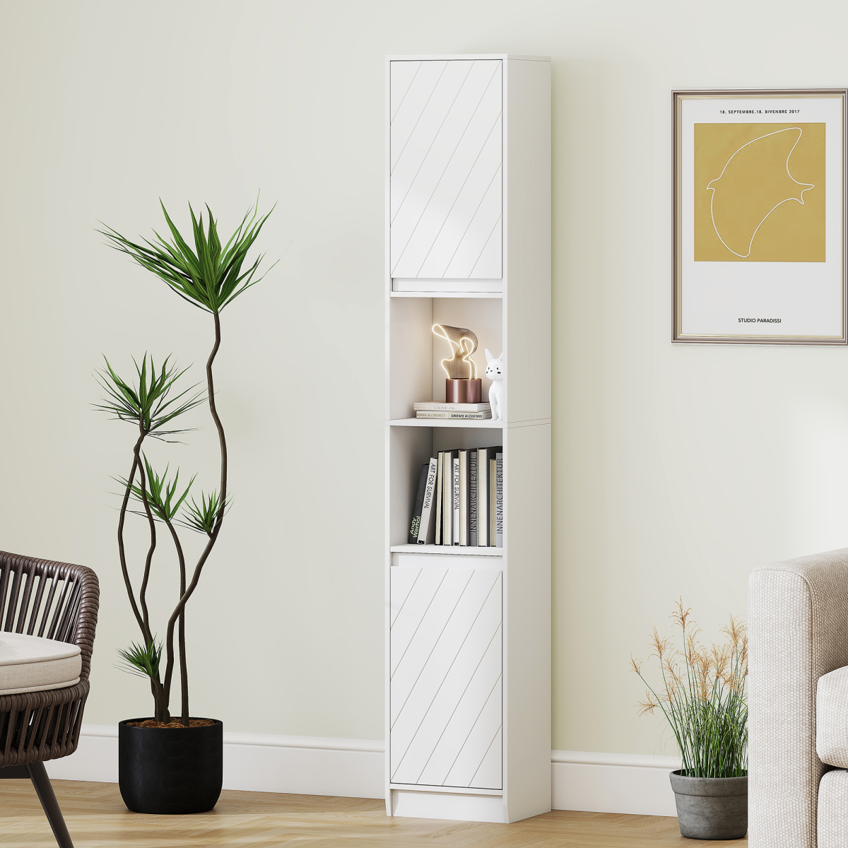 HOMCOM Narrow Bathroom Storage Cabinet with Open Compartment