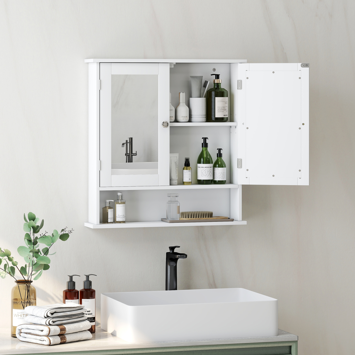 kleankin Wall Mounted Mirror Cabinet W/ Double Mirror Doors & Adjustable Shelf