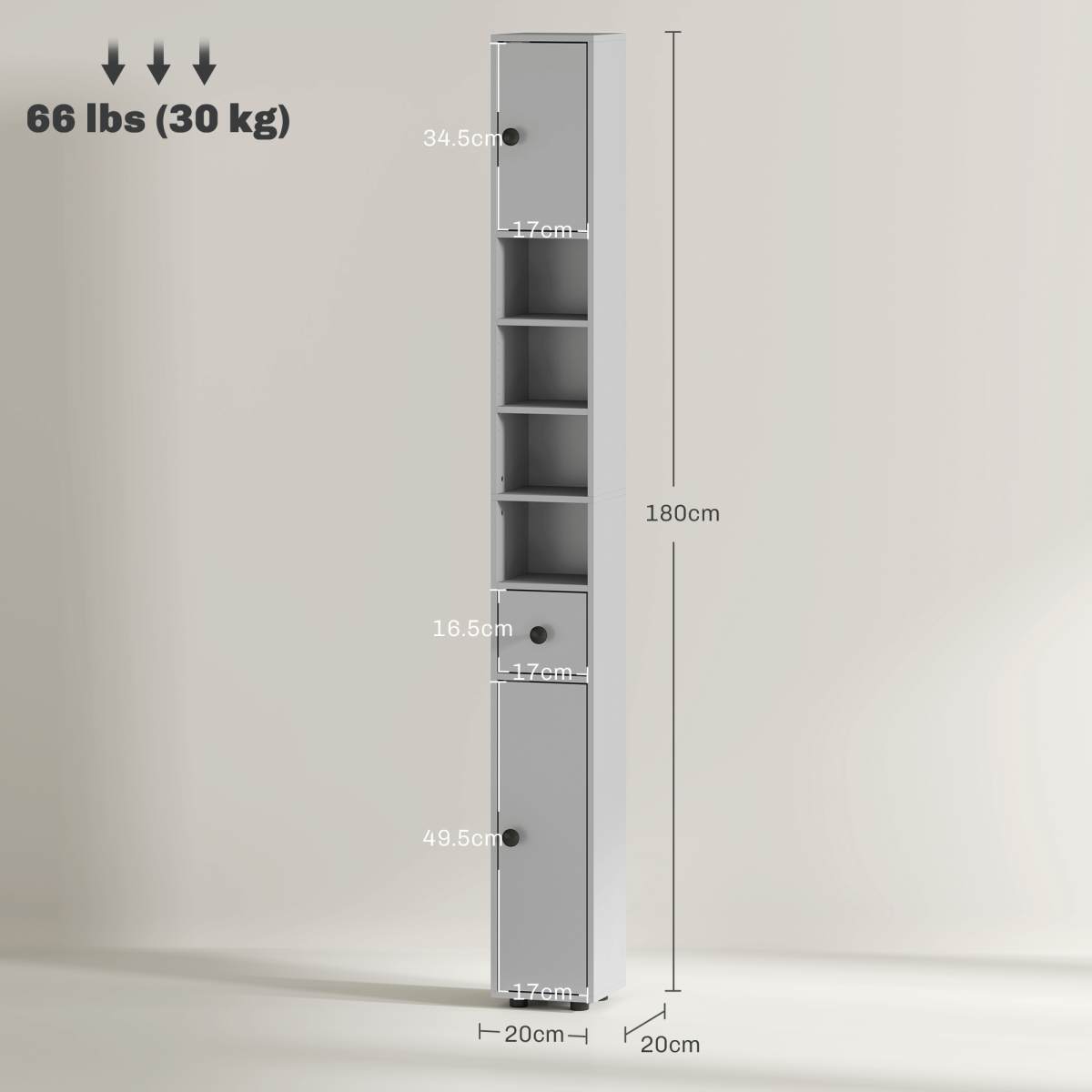 kleankin Slim Bathroom Cabinet, Toilet Roll Storage w/ Open Shelves