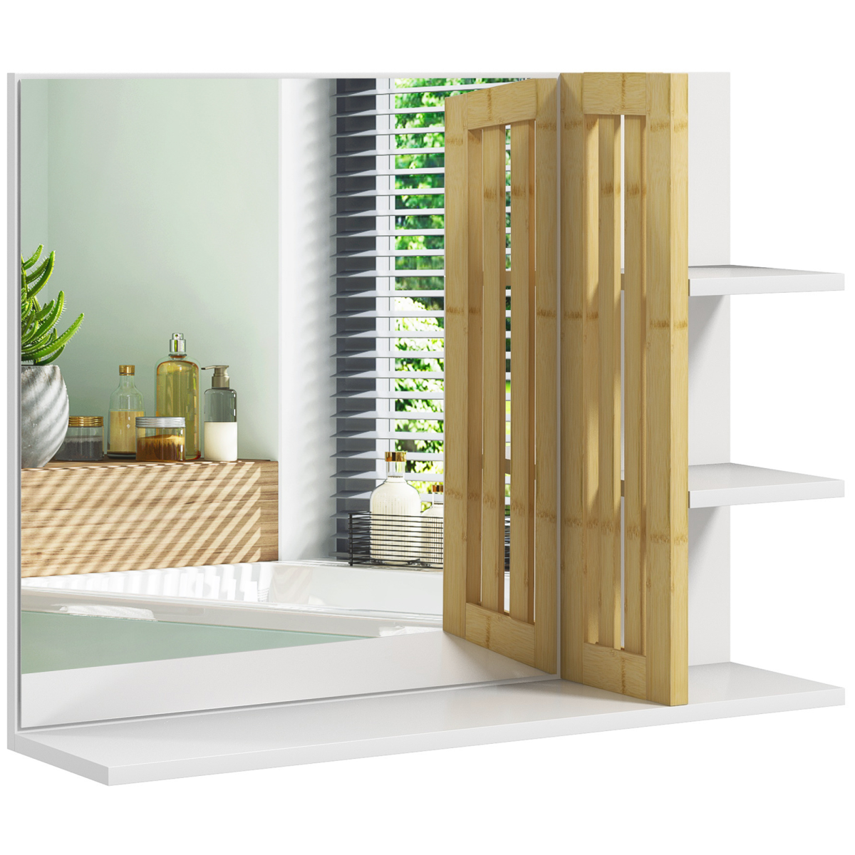 HOMCOM Bathroom Mirror Wall Mount Vanity Mirror with 4 Storage Shelves