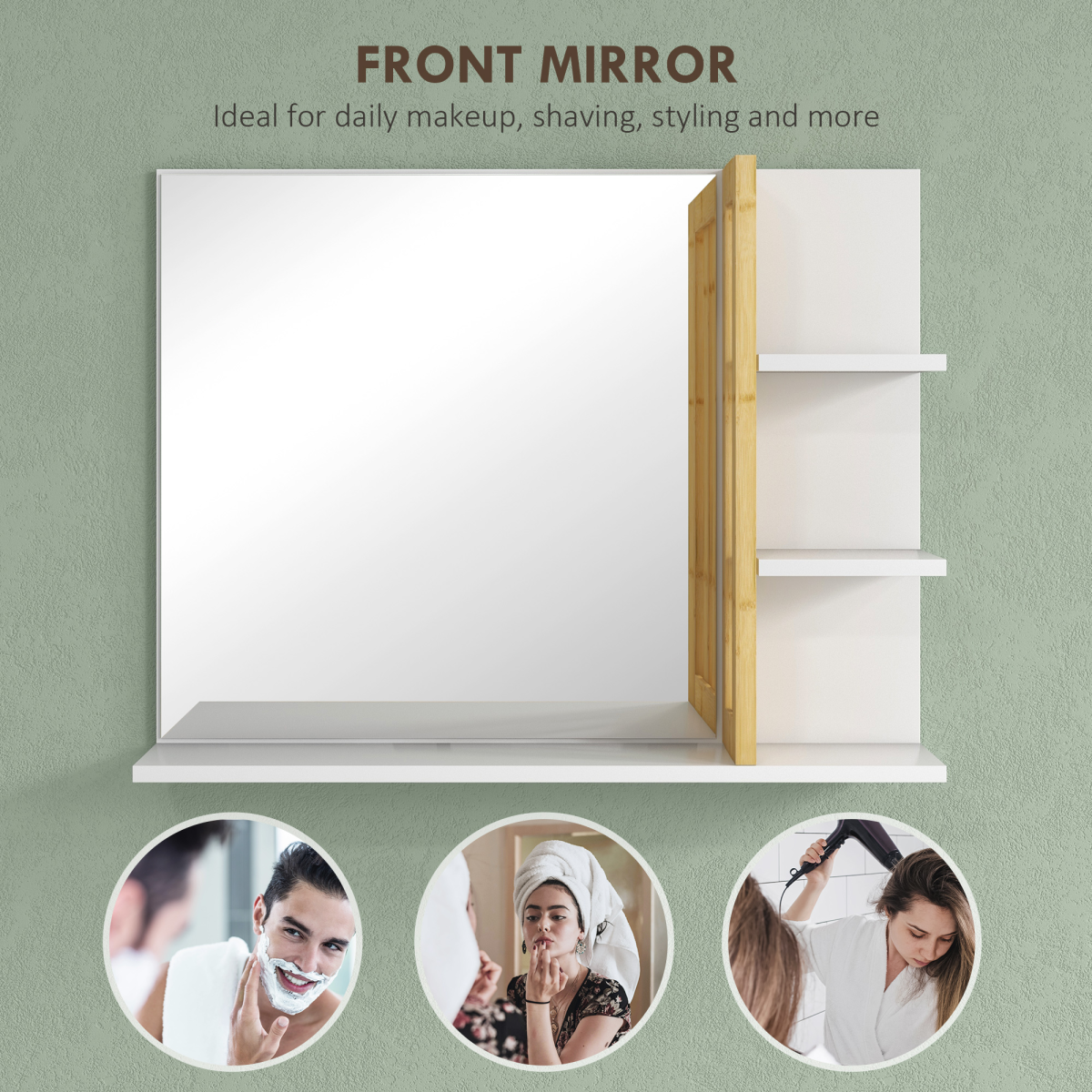 HOMCOM Bathroom Mirror Wall Mount Vanity Mirror with 4 Storage Shelves