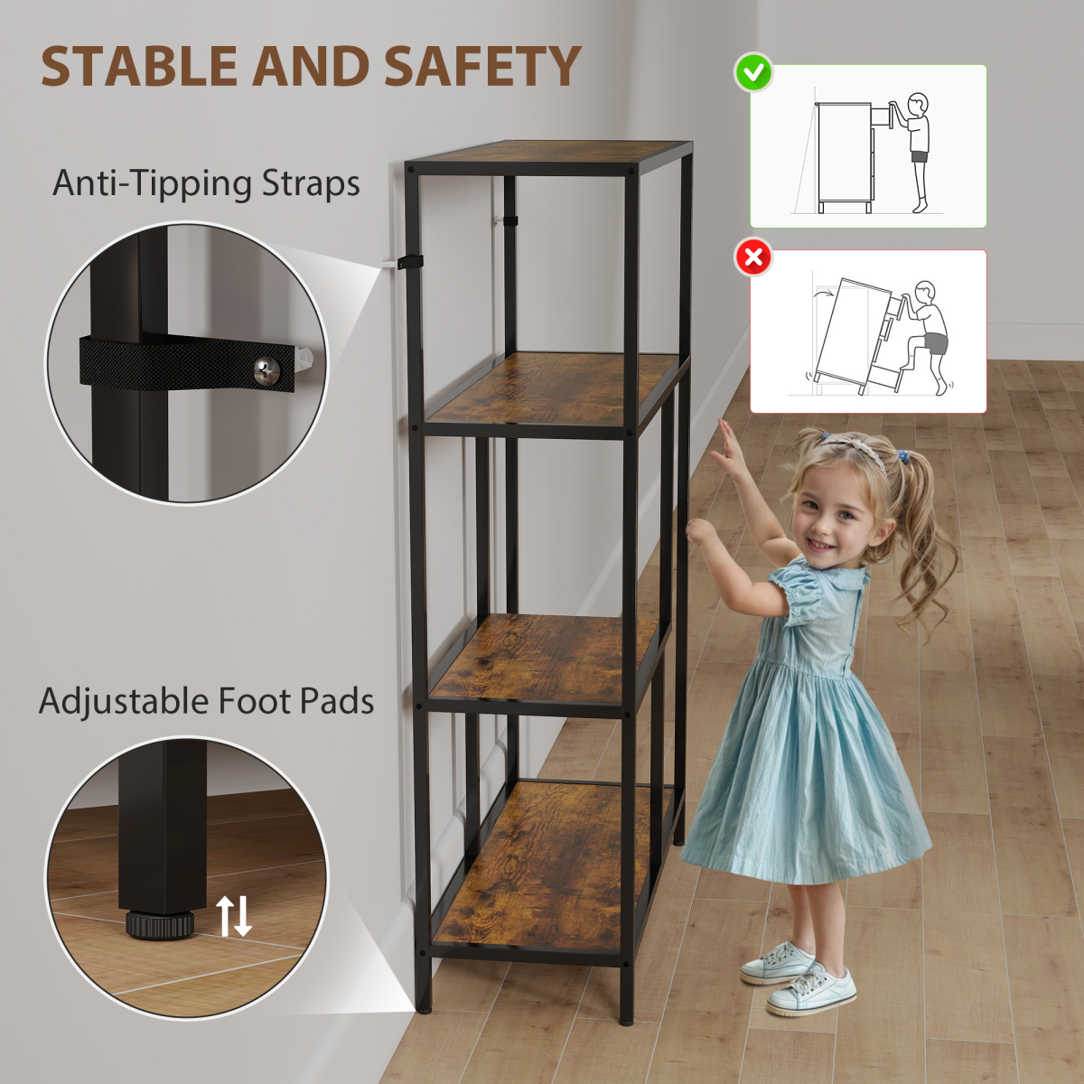 HOMCOM Industrial Bookshelf Bookcase w/ Open Shelves for Study