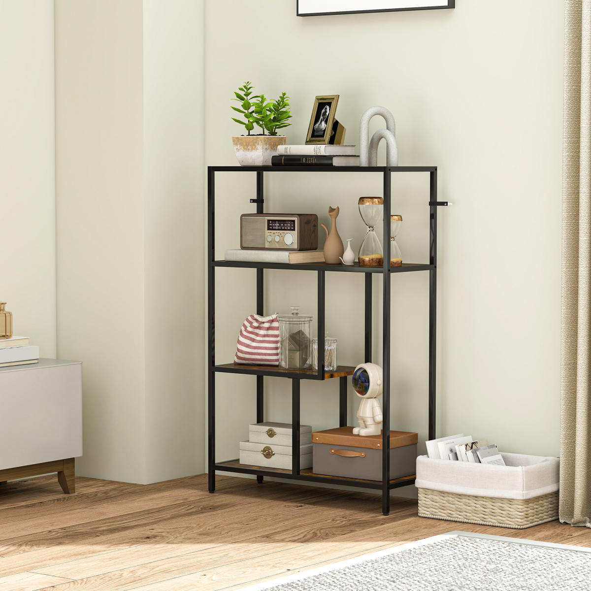 HOMCOM Industrial Bookshelf Bookcase w/ Open Shelves for Study