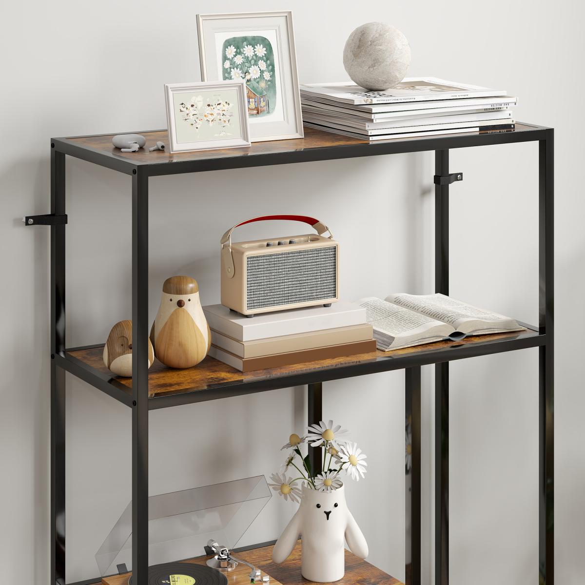 HOMCOM Industrial Bookshelf Bookcase w/ Open Shelves for Study