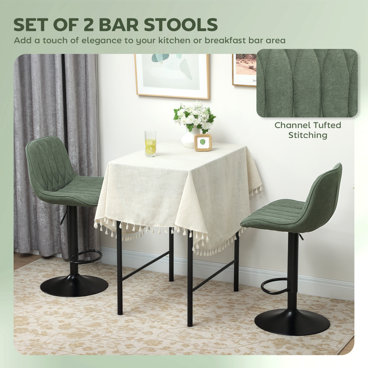 HOMCOM Bar Stools Set of 2, Modern Armless Bar Chairs