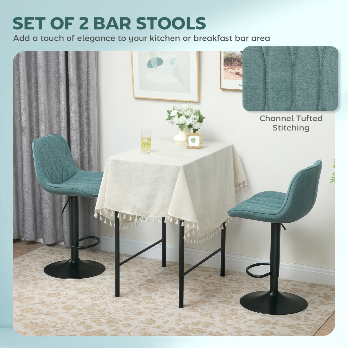 HOMCOM Bar Stools Set of 2, Modern Armless Bar Chairs