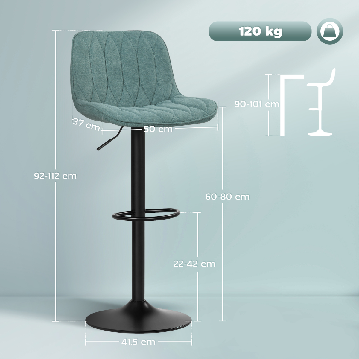 HOMCOM Bar Stools Set of 2, Modern Armless Bar Chairs