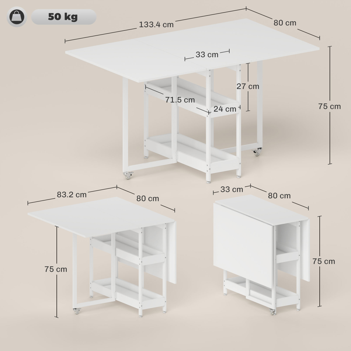 HOMCOM Folding Dining Table, Drop Leaf Table with Open Compartments