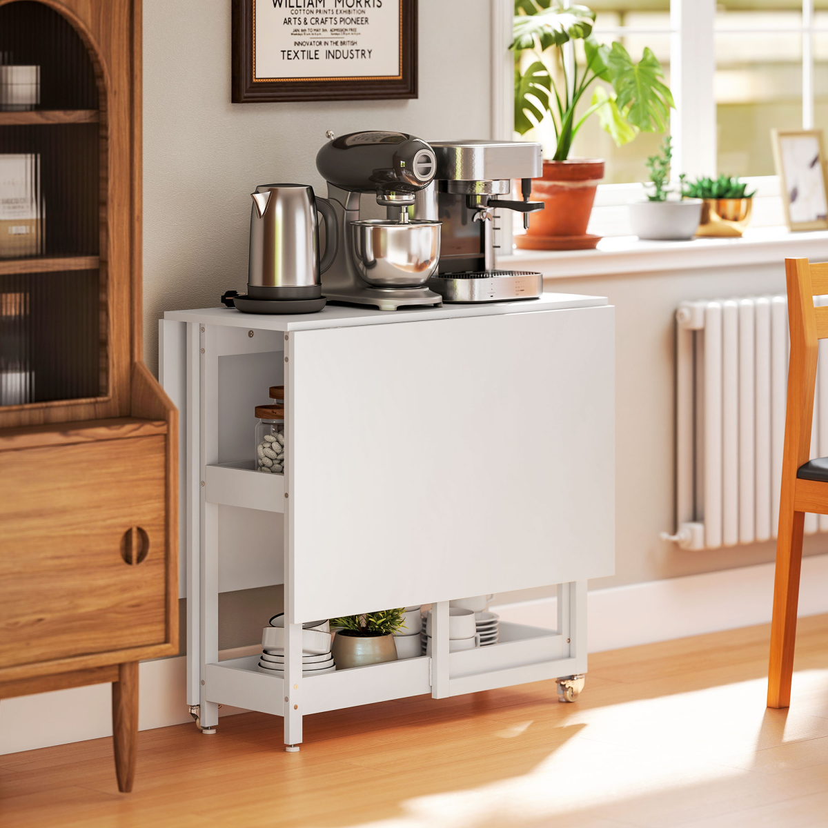 HOMCOM Folding Dining Table, Drop Leaf Table with Open Compartments