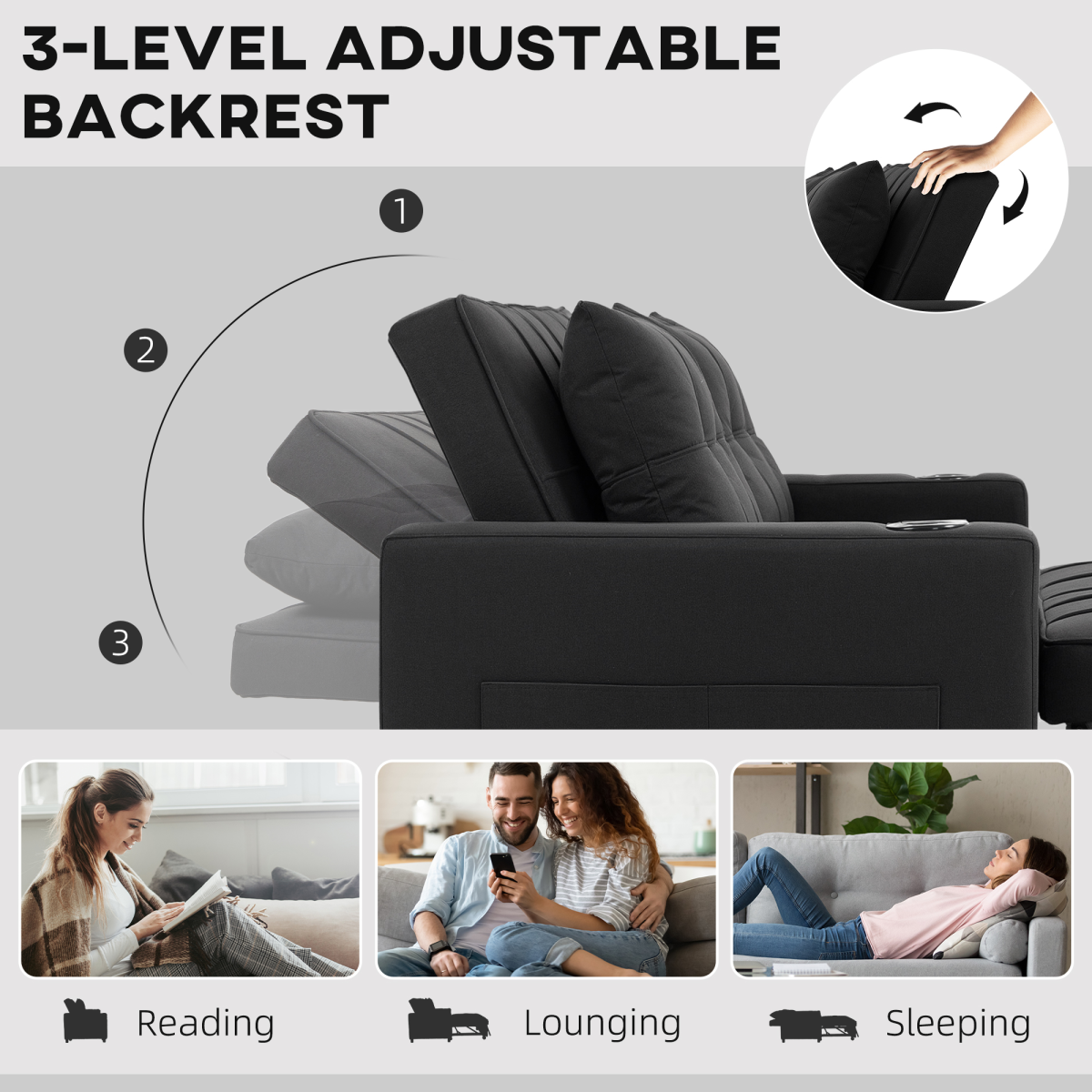 HOMCOM 2 Seater Pull Out Sofa Bed with Pockets for Living Room Beige